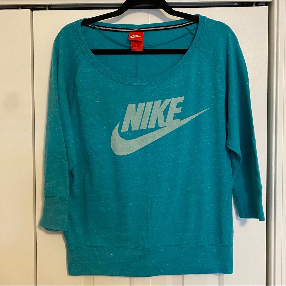 Nike Teal 3/4 Sleeve Shirt with Nike Logo - M